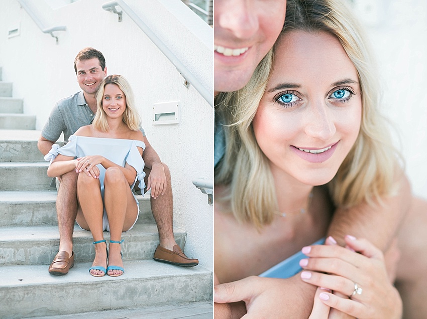 Girl sitting in front of a guy on some steps